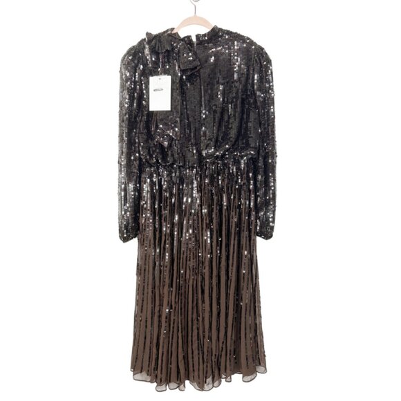 NWT Mac Duggal Long Sleeve Sequin Tea Length Dress 18 Dark Chocolate #8056 - Picture 4 of 11